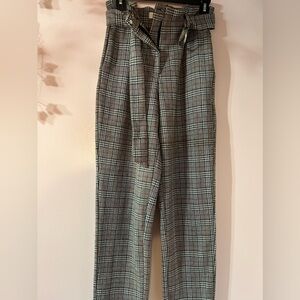 Women’s plaid gray, black, and red wide leg pant with belt loops